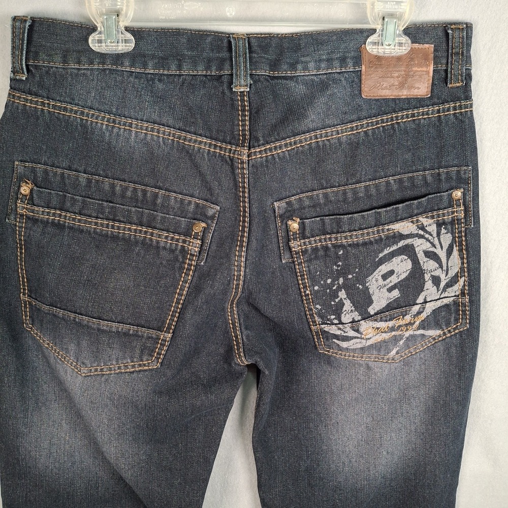 Phat Farm Mens Straight Fit Dark Wash Denim Jeans 36x34 (Fits 34x32) Embroidered